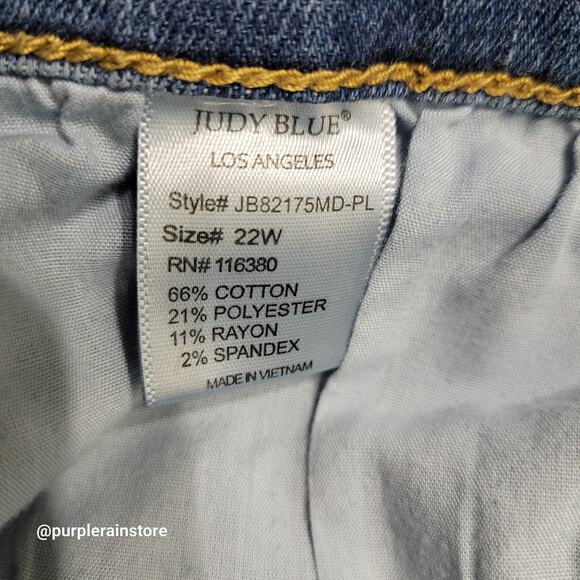 Judy Blue Jeans 22 W Boyfriend High Rise Raw Hem Medium Light Wash Stretch Denim - Picture 4 of 11